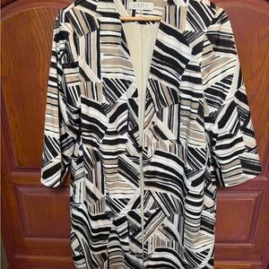 Kasper Black White Tan Geometric Open-Front Blazer